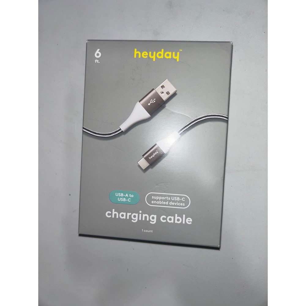 Heyday 6ft Braided USB-A to USB-C Charging Cable Black White Patterned Cord